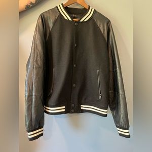 EXPRESS. MENS. B&W Leather & Wool Varsity Jacket.